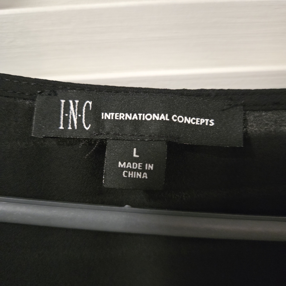 INC International Concepts Black Gathered V-Neck Blouse - Picture 3 of 4